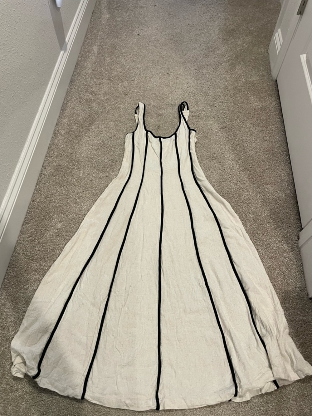 ILLA ILLA Cream Midi Dress with Black Vertical Stripes